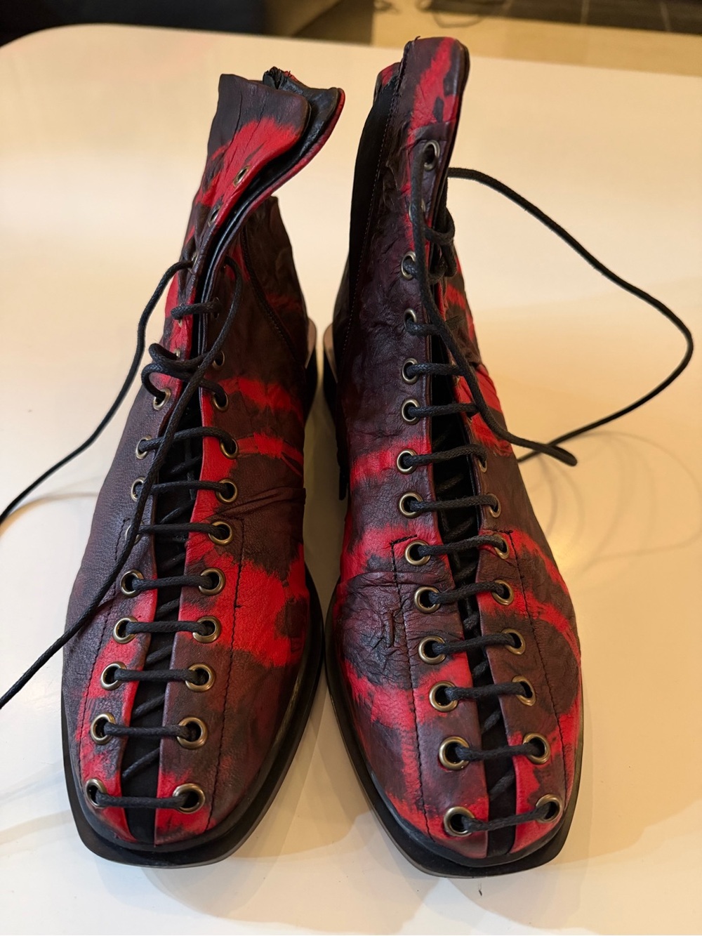 Women's Lace-Up Ankle Booties in Red and Black